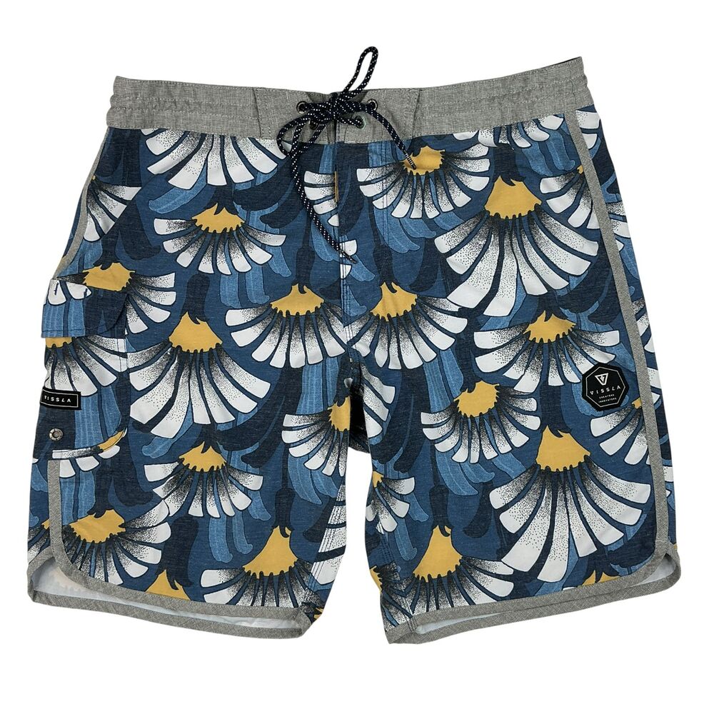 Vissla Boardshorts Swim Trunks Mens 34 Floral Upcycle Coconut DWR Stretch Pocket